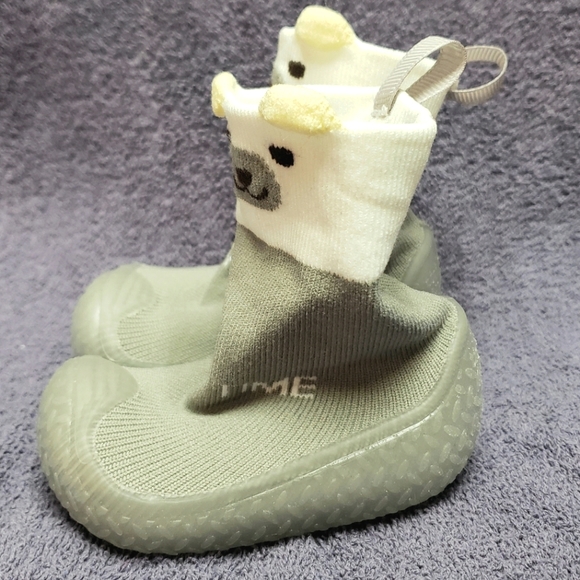 Tickle toes - Clear Sole & Grey Socks 3D Ears Bear Skids Proof Shoes 2-6 Month - Picture 2 of 4